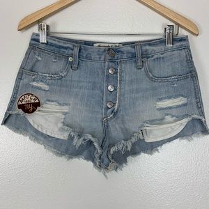 ABERCROMBIE & FITCH DISTRESSED DENIM SHORTS